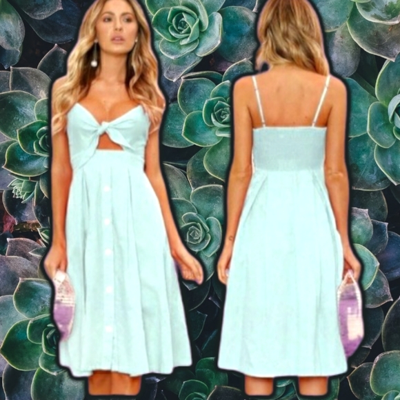 ECOWISH Dresses & Skirts - Women Dresses Summer Tie Front V-Neck Spaghetti Strap Button Down A-Line Backles